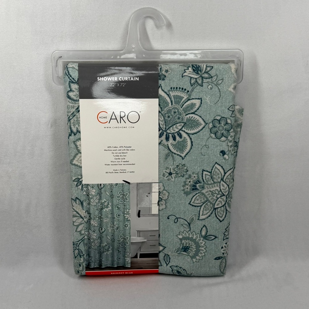 Caro Home Bridget Blue Floral Paisley Shower Curtain 72x72 Cotton Blend Teal New
